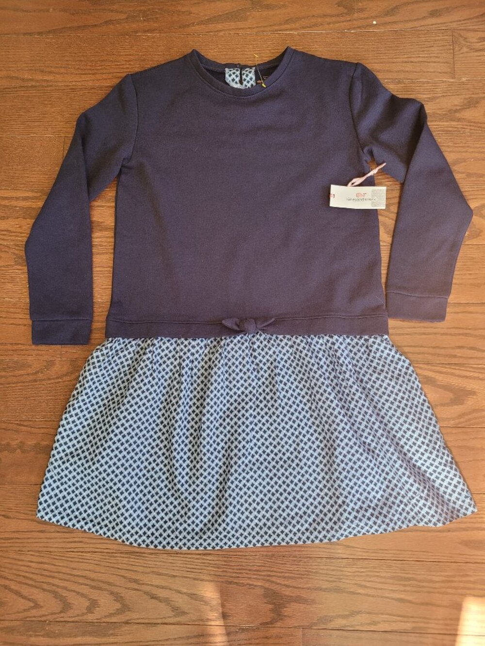NWT Vineyard Vines Girls XL 16 Long Sleeve Dress Blue Print Bow Detail Preppy